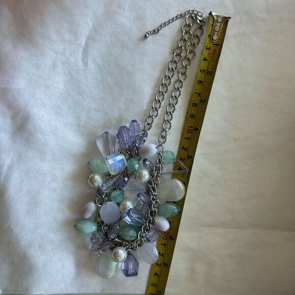 Pearl & Crystal Charm Necklace Mint Green Lavender White Statement Jewelry - Picture 6 of 6